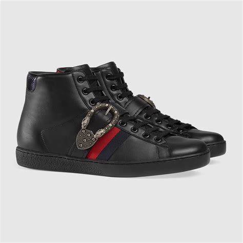 gucci ace leather blue|Gucci ace high top sneakers.